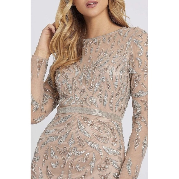 NEW Mac Duggal Beaded Long Sleeve Evening Full Length Gown Sz. 12 - Picture 2 of 9